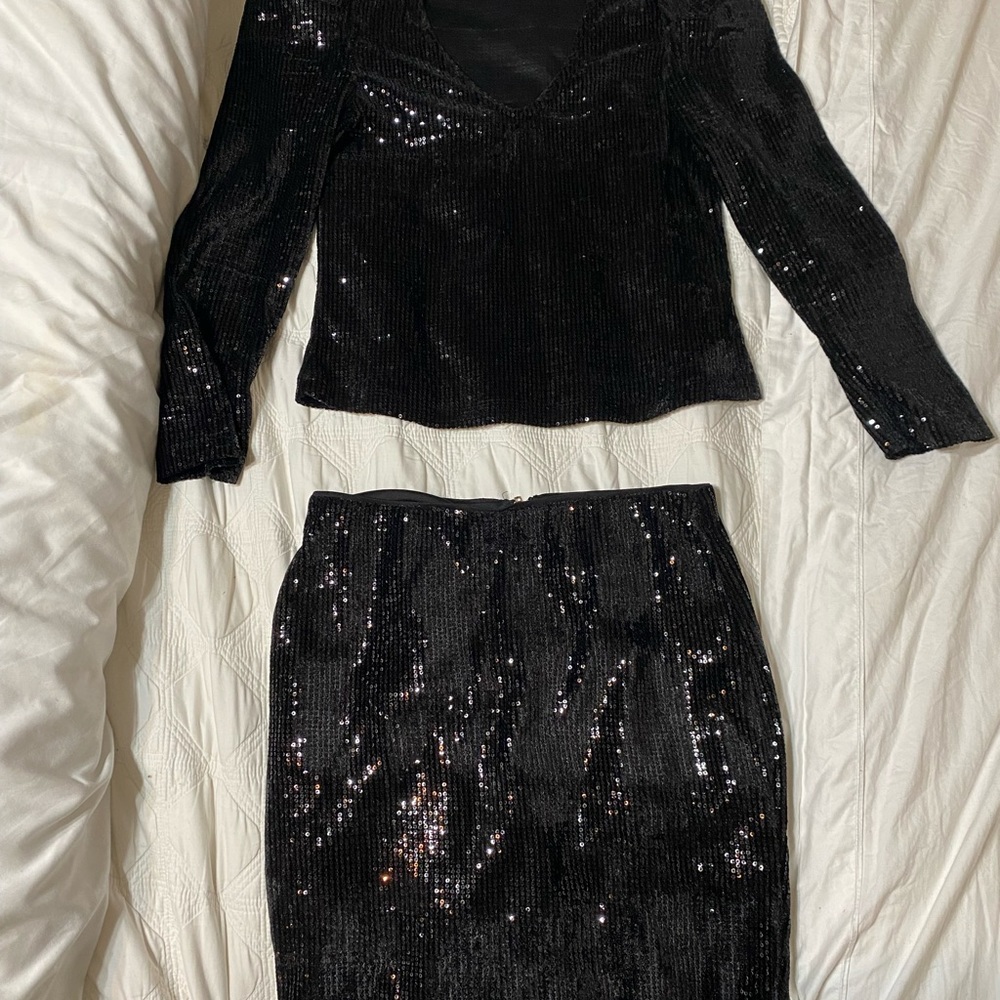 Black Elegant Sequence Blouse And Pencil Skirt - … - image 4